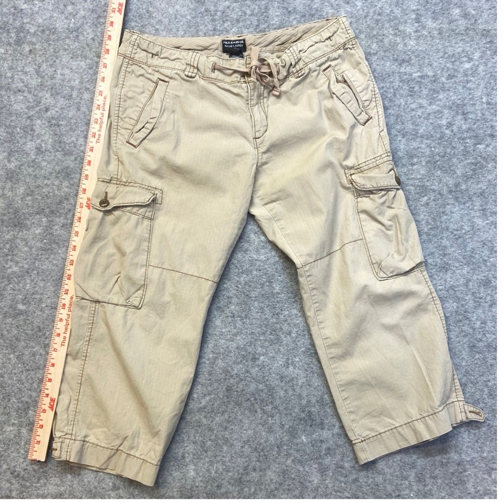 Polo Jeans Co Ralph Lauren Cargo Pants Womens 10 Tan Excellent Ripstop Cropped - Picture 2 of 10